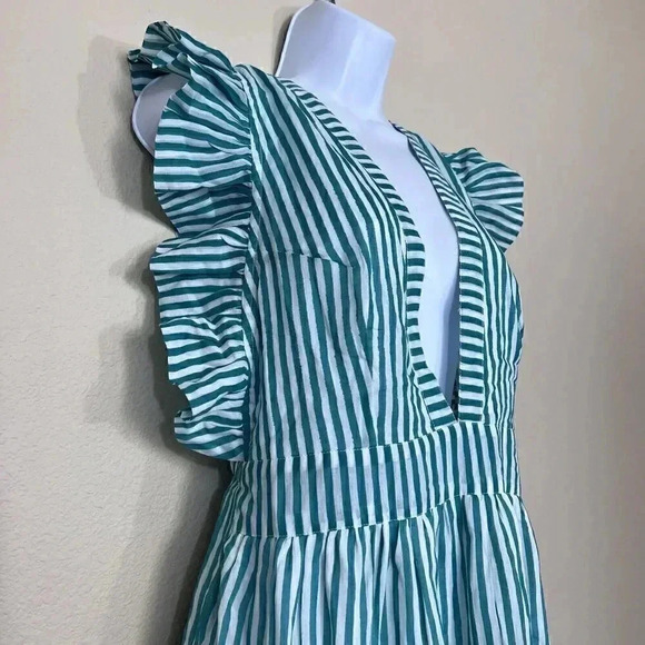 Oliphant Cross Back Mini Playa Green Dress Womens Size M Sleeveless Striped NWT - Picture 3 of 16